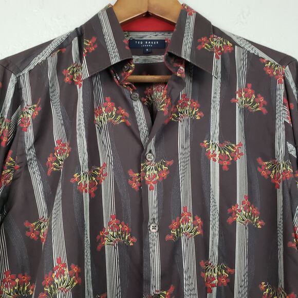 Ted Baker Floral Stripe Button Up Shirt - 3 - Picture 2 of 7